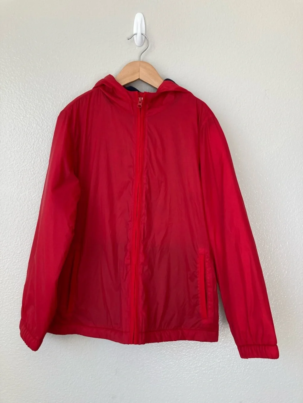 NWT Old Navy Kids Fleece Lined Water Resistant Hooded Jacket in Robbie Red sz L